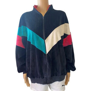 VTG Potomac Sport USA Women 2X Full Zip Jacket Velour Multicolor Cozy Athletic